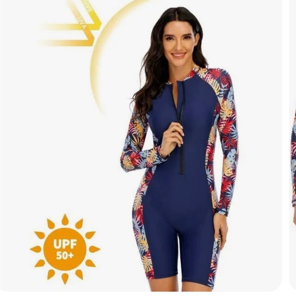 Halcurt Women's Boyleg One Piece Rash Guard with Built in Bra UPF50+ #A2 - Picture 5 of 8